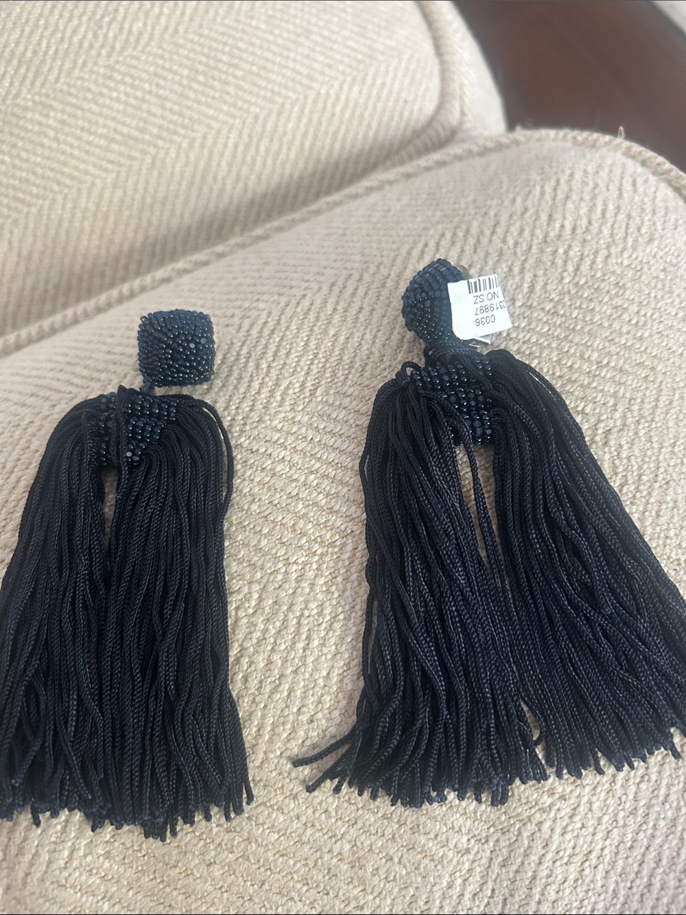Oscar de la Renta Blue Beaded Tassel Drop Earrings